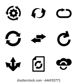 Reload icons set. set of 9 reload filled icons such as update, arrow, gear rotate