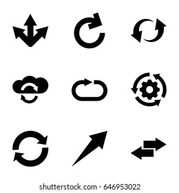 Reload icons set. set of 9 reload filled icons such as update, arrow, gear rotate