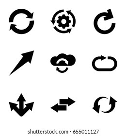 Reload icons set. set of 9 reload filled icons such as update, arrow, gear rotate