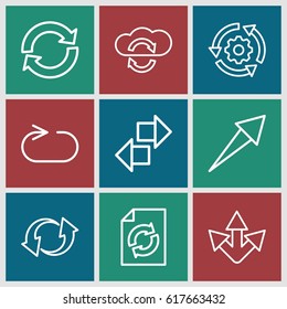 Reload icons set. set of 9 reload outline icons such as update, gear rotate, arrow