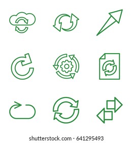 Reload icons set. set of 9 reload outline icons such as update, gear rotate, arrow