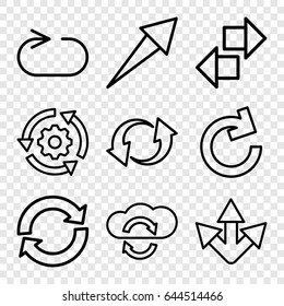 Reload icons set. set of 9 reload outline icons such as update, gear rotate, arrow