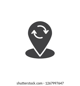 Reload location pin vector icon. filled flat sign for mobile concept and web design. Map marker refresh arrows simple solid icon. Symbol, logo illustration. Pixel perfect vector graphics