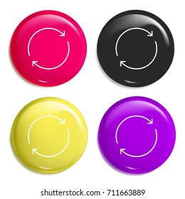 Reload multi color glossy badge icon set. Realistic shiny badge icon or logo mockup