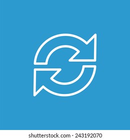 reload outline icon, isolated, white on the blue background. Exclusive Symbols 