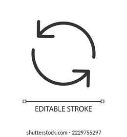 Reload pixel perfect linear ui icon. Translation in process. Waiting for synchronization. GUI, UX design. Outline isolated user interface element for app and web. Editable stroke. Arial font used