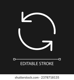 Reload pixel perfect white linear ui icon for dark theme. Translation. Synchronization. Vector line pictogram. Isolated user interface symbol for night mode. Editable stroke. Arial font used
