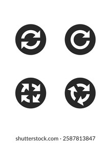 reload refresh icons in varying styles, each a circular arrow, shown in black on a white background, conveying repetition and update.