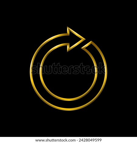 Reload, refresh, rewind icon, golden metallic thin 3d lines, vector illustration collection.