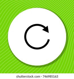 Reload, rotate, arrow, cycle, turn black vector icon on white circle for user interface, web, application, app, ui and print. Simple design illustration. Green line background.