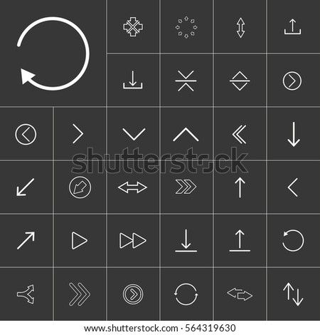 reload, thin line arrow icon set for use in different applications, media libraries. On a gray background