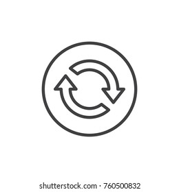 Reload two arrows in circle line icon, outline vector sign, linear style pictogram isolated on white. Process refresh symbol, logo illustration. Editable stroke