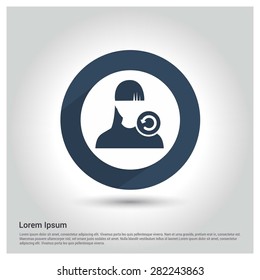 Reload user Icon, Circle Long shadow pictogram icon on gray background.
