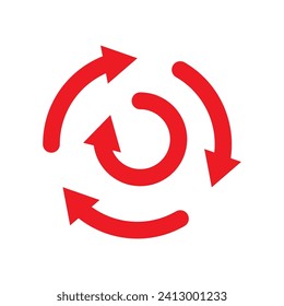 Reload vector icon. repeat or refresh vector button. restart or reset sign. update and upgrade icon in red color simple cog wheel process circle glyph flat design vector pictogram, infographic inter