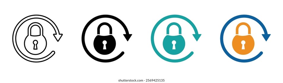 Reload vector icons set. Secure key protection flat vector signs
