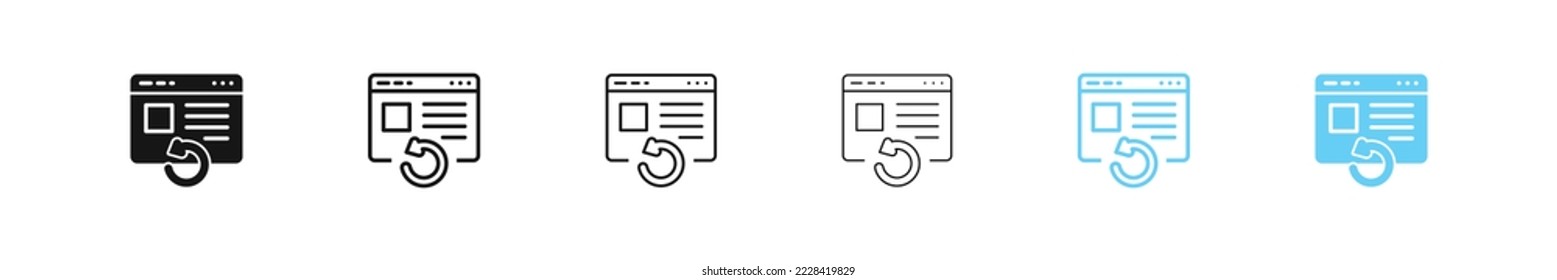 Volver a cargar el icono de la página web. Símbolo de actualización del sitio web. Actualizar los iconos de la aplicación del sitio. Signo de actualización del navegador. Signo aislado del vector.