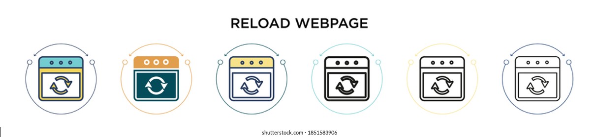 Reload webpage icon in filled, thin line, outline and stroke style. Vector illustration of two colored and black reload webpage vector icons designs can be used for mobile, ui, web