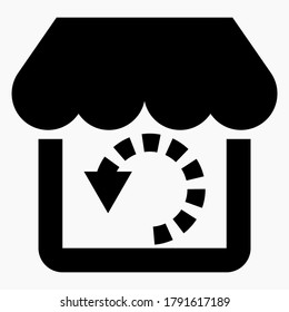 Reloading the online store. Shop and round arrow. Site update. Vector icon.