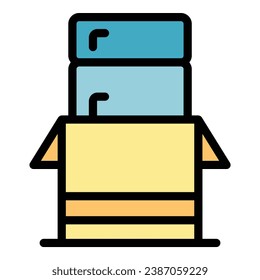 Relocation box stack icon outline vector. Move service. Cargo company color flat