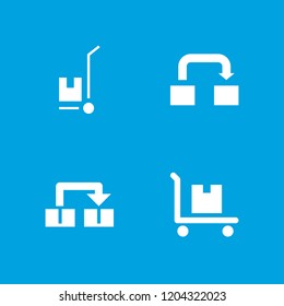 Relocation icon. collection of 4 relocation filled icons such as cargo on cart. editable relocation icons for web and mobile.