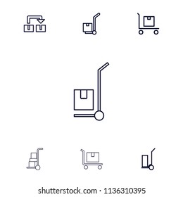 Relocation icon. collection of 7 relocation outline icons such as cart cargo, cargo on cart. editable relocation icons for web and mobile.