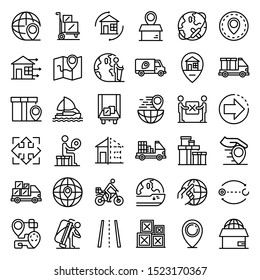 Relocation icons set. Outline set of relocation vector icons for web design isolated on white background