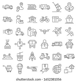 Relocation icons set. Outline set of relocation vector icons for web design isolated on white background