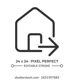 Ícone da interface do usuário da linha de realocação. Propriedade de casa, propriedade. Checkout da casa, aluguel. Mudando-se. Imóveis. Símbolo de contorno de vetor isolado. Elemento linear da interface do usuário do Webdesign, pixel perfect