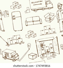 Relocation service  isolated hand drawn doodles Vector pattern