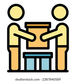 Relocation service men icon outline vector. House move. Cargo storage color flat