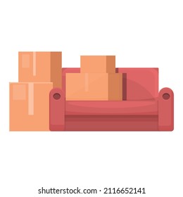 Relocation sofa box icon cartoon vector. House move. Home service