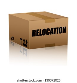 relocation text over cardboard box isolated. vector illustration