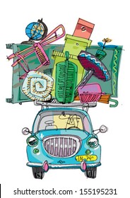 Relocation With Vintage Car - Cartoon