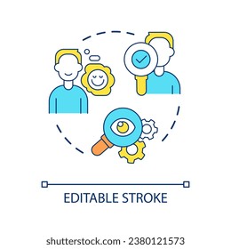 Rely on stereotypes concept icon. Information assessment. Personal prejudice. Confirmation bias sign abstract idea thin line illustration. Isolated outline drawing. Editable stroke. Arial font used