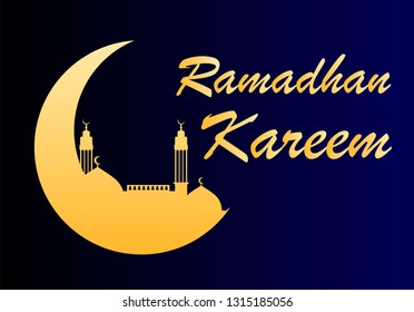 Remadhan Kareem Mosque Vector moon in blue background