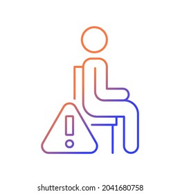 Remain seated gradient linear vector manual label icon. Standing may lead to injuries. Thin line color symbol. Modern style pictogram. Vector isolated outline drawing for product use instructions