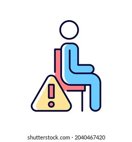 Remain seated RGB color manual label icon. Standing may lead to injuries and discomfort during experience. Isolated vector illustration. Simple filled line drawing for product use instructions