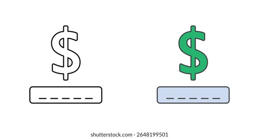 Ícone de saldo restante com símbolo de dinheiro, caixa e linha traço, perfeito para ilustrações financeiras, de controle de pagamento e de saldo BNPL.