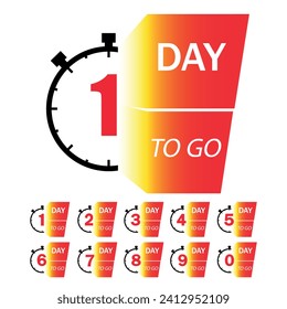 Remaining days countdown banner. count the sale time. Nine, eight, seven six five four three two one zero days left. Days go by, sale price, offer, promo deal, timer, day only – stock vector
