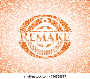 Remake abstract orange mosaic emblem with background
