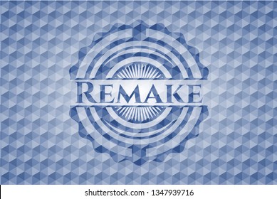 Remake blue badge with geometric pattern background.