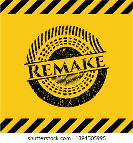 Remake grunge warning sign emblem. Vector Illustration. Detailed.