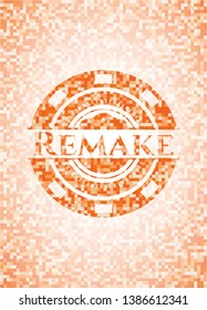 Remake orange mosaic emblem. Vector Illustration. Detailed.