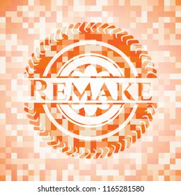 Remake orange tile background illustration. Square geometric mosaic seamless pattern with emblem inside.