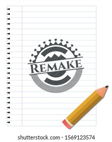 Remake pencil strokes emblem. Vector Illustration. Detailed.