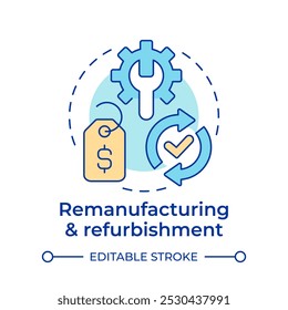 Remanufacturing and refurbishment multi color concept icon. Reverse logistics type. Product renewal and repair. Round shape line illustration. Abstract idea. Graphic design. Easy to use in article