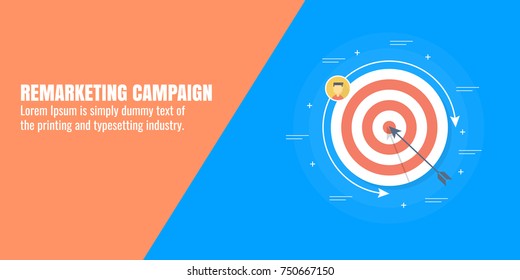 Remarketing campaign, customer, targeting, business, internet flat vector banner with icons and texts