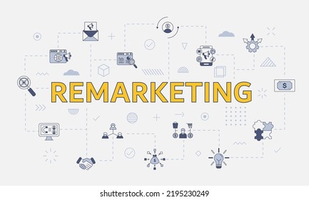remarketing concept with icon set with big word or text on center