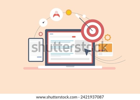 Remarketing concept, Retargeting, displaying ads through smart marketing technology, Programmatic ads, in app ads - vector illustration with icons