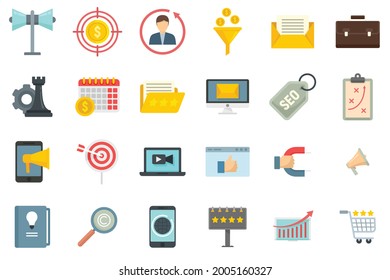 Remarketing icons set. Flat set of remarketing vector icons isolated on white background